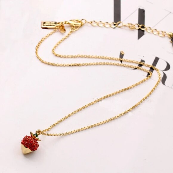 Kate Spade NWT outside the box strawberry mini pendant necklace CHOCOLATE COVER - Picture 5 of 6